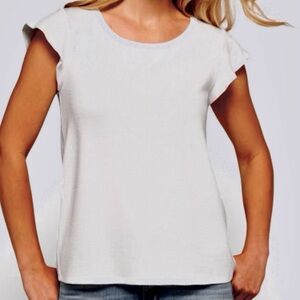 White Short Flutter Sleeve Top